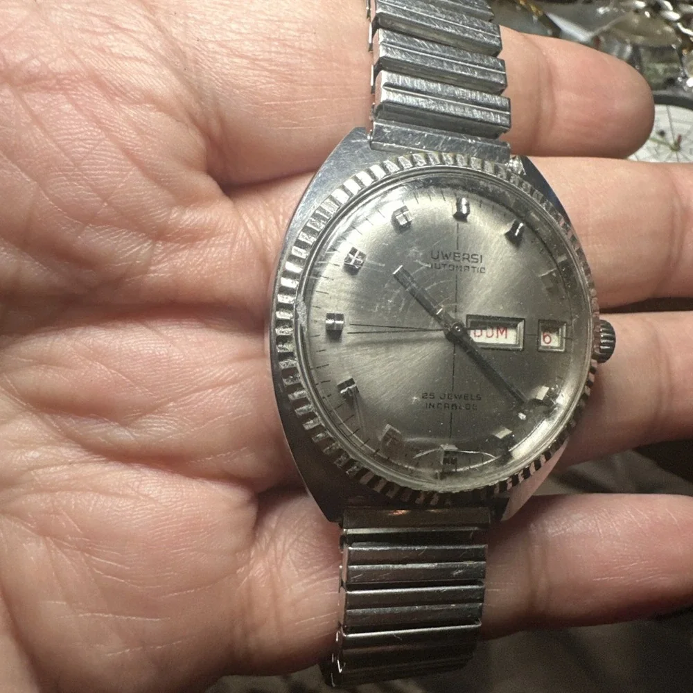 Working 1970s VTG‎ Uwersi Automatic 25J Incabloc Swiss Mens Watch 36mm 8